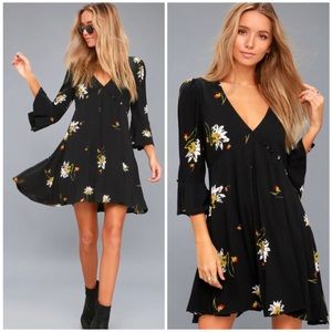 Free People Time On My Side Black Floral Print Wrap Dress